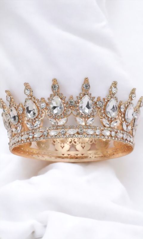 Tiara, diadem, korona królewska w kolorze złota z cyrkoniami