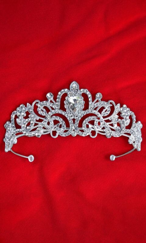 Tiara, diadem, korona srebrna  z cyrkoniami, 6cm