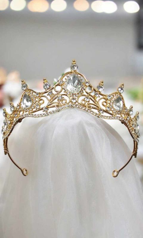 Elegancka Tiara, korona, diadem ślubny złoty