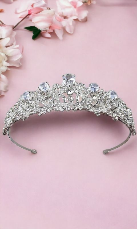 Tiara, diadem, korona ślubna srebrna 4,5 cm