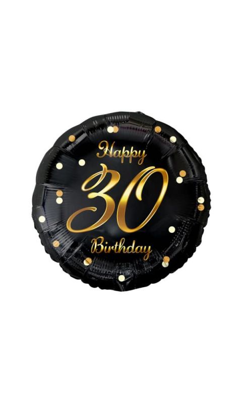Balon foliowy 30 urodziny Happy Birthday czarny złoty napis, 45 cm