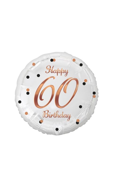 Balon foliowy 60 urodziny Happy Birthday biały rose gold, 45 cm