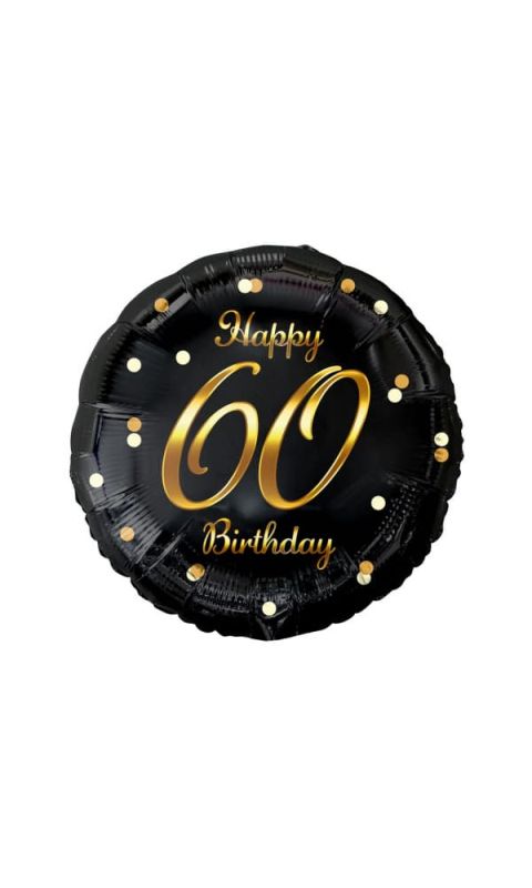 Balon foliowy 60 urodziny Happy Birthday czarny złoty napis, 45 cm
