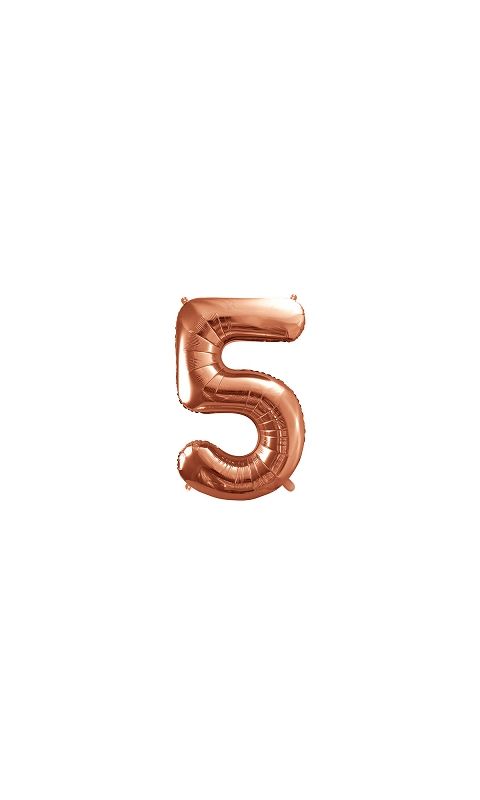 Balon foliowy Cyfra "5", 86cm, różowe złoto