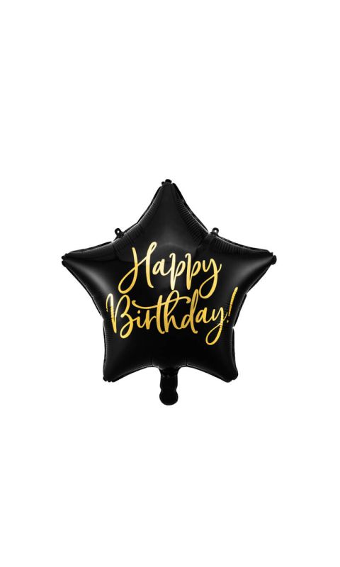 Balon foliowy Happy Birthday gwiazdka czarny, 40 cm