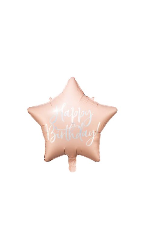 Balon foliowy Happy Birthday gwiazdka pudrowy róż, 40 cm