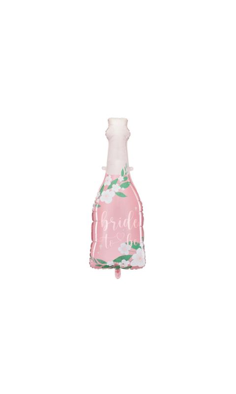 Balon foliowy butelka Bride to Be różowa w kwiaty, 50 x 110 cm