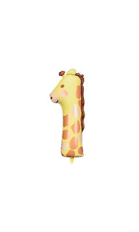 Balon foliowy cyfra "1" zwierzątko Żyrafa, 42x90 cm
