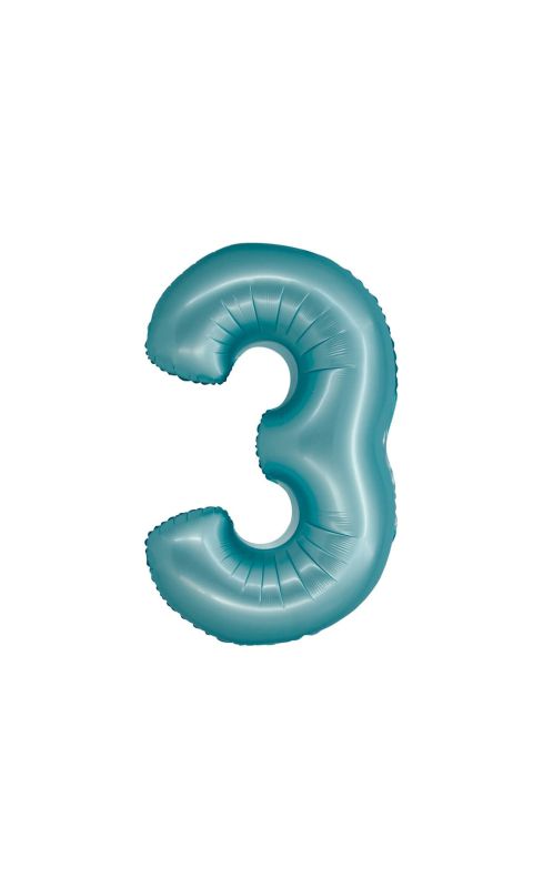 Balon foliowy cyfra "3" niebieski matowy, 76 cm