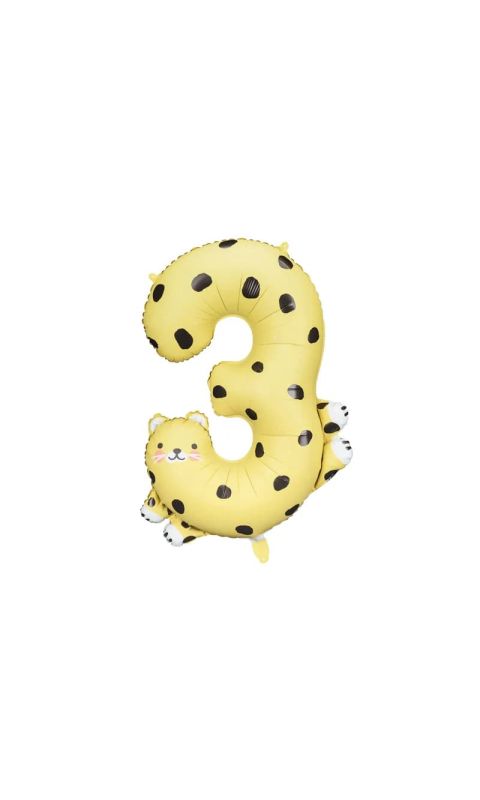 Balon foliowy cyfra "3" zwierzątko Gepard, 68x98 cm