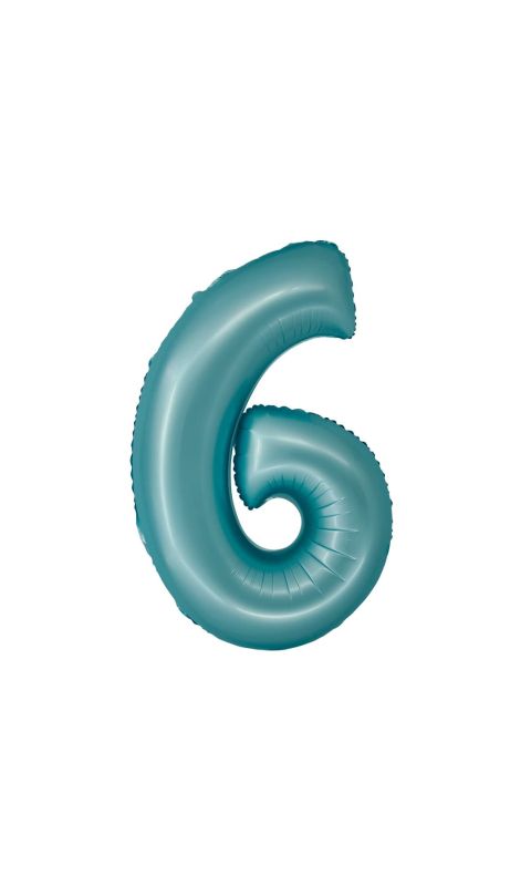 Balon foliowy cyfra "6" niebieski matowy, 76 cm