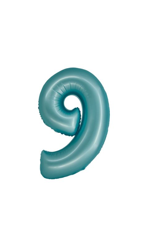 Balon foliowy cyfra "9" niebieski matowy, 76 cm