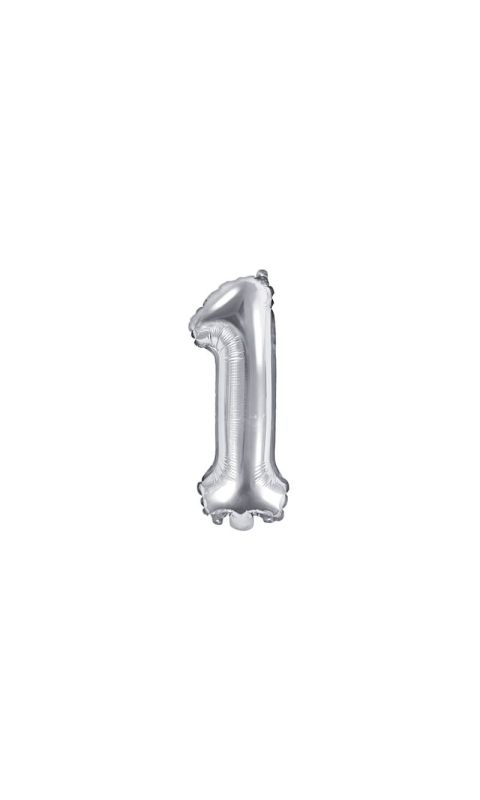 Balon foliowy cyfra 1 srebrny 35 cm