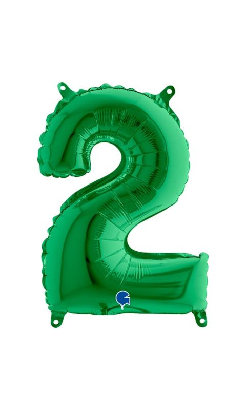 Balon foliowy cyfra 2 zielony, 35 cm