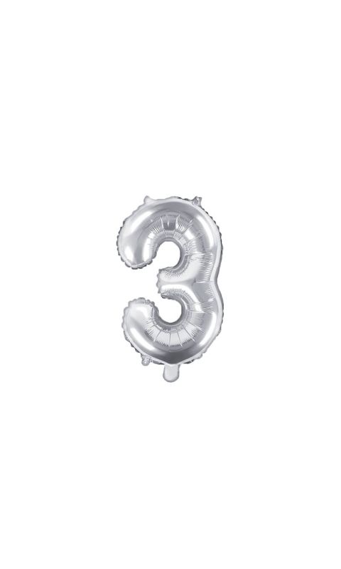 Balon foliowy cyfra 3 srebrny 35 cm