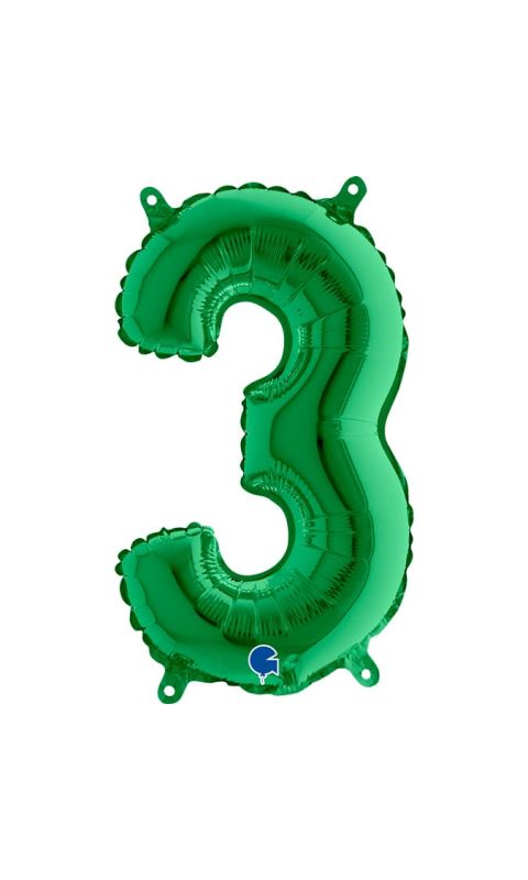 Balon foliowy cyfra 3 zielony, 35 cm