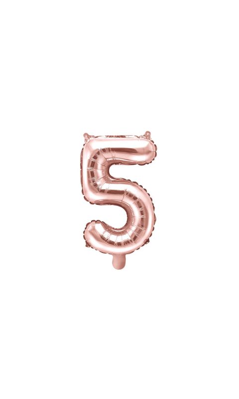Balon foliowy cyfra 5 różowe złoto 35 cm