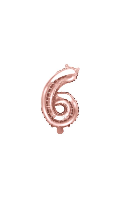 Balon foliowy cyfra 6 różowe złoto 35 cm