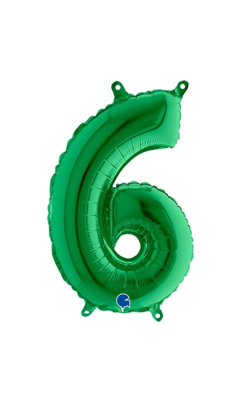 Balon foliowy cyfra 6 zielony, 35 cm