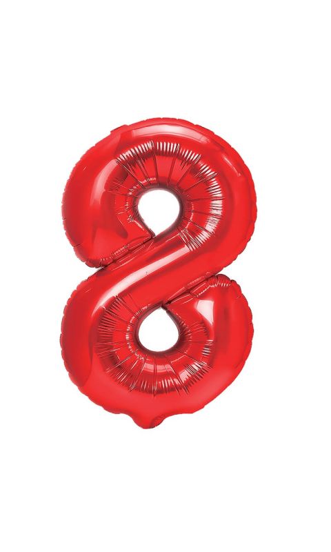 Balon foliowy cyfra 8 czerwony,  40 cm