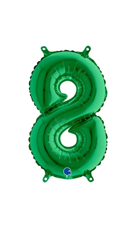 Balon foliowy cyfra 8 zielony, 35 cm
