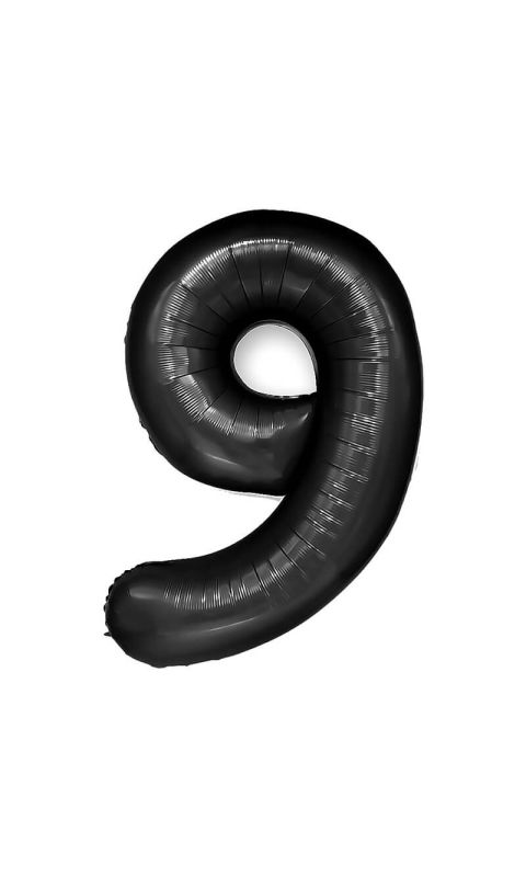 Balon foliowy cyfra 9 czarna,  100 cm