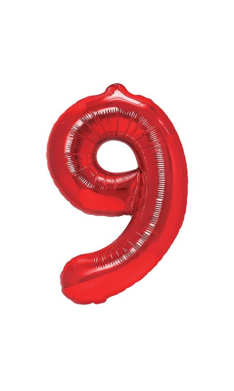 Balon foliowy cyfra 9 czerwony,  40 cm