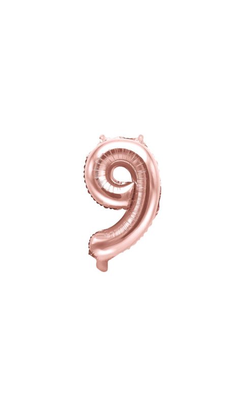 Balon foliowy cyfra 9 różowe złoto 35 cm