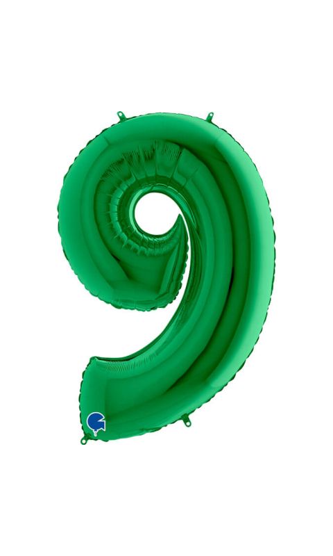 Balon foliowy cyfra 9 zielony, 100 cm