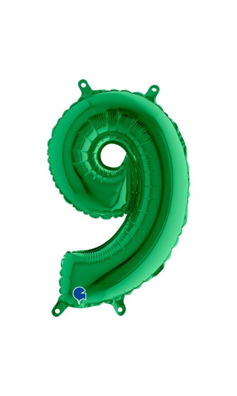 Balon foliowy cyfra 9 zielony, 35 cm