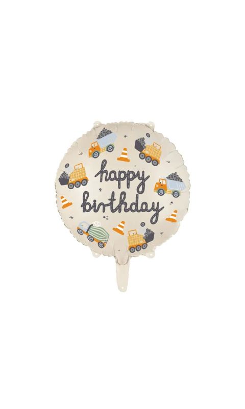 Balon foliowy pojazdy budowlane Happy Birthday, 45 cm
