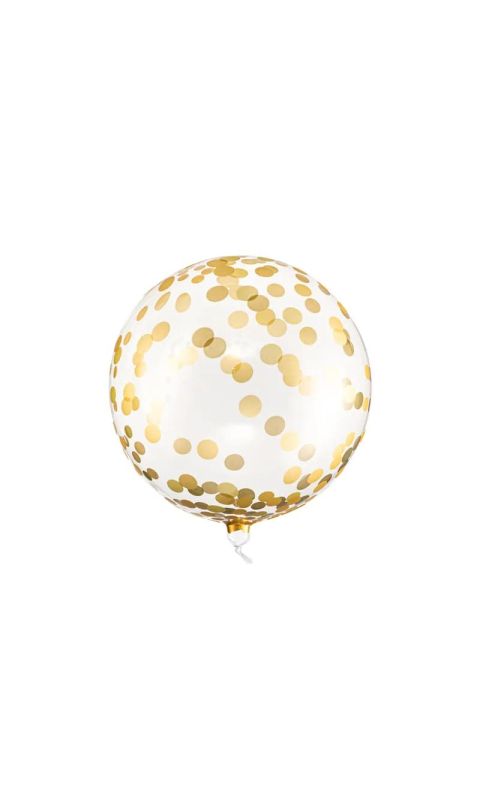 Balon przeźroczysty kula bobo w złote kropki, 40 cm