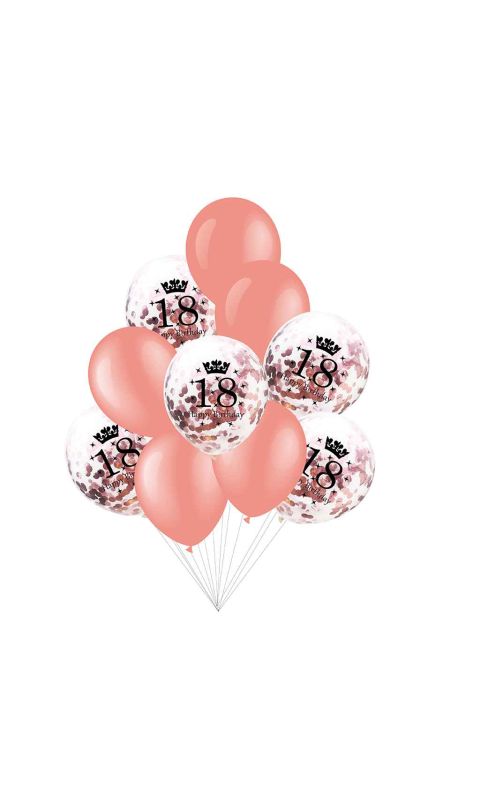 Balony 18 urodziny różowe złoto konfetti, 30 cm 10 szt.