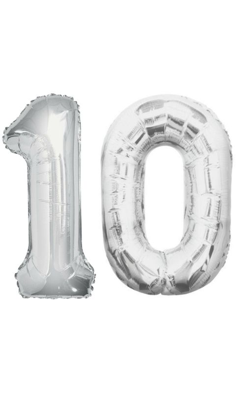 Balony Foliowe Cyfra "10", 100 cm, srebrny