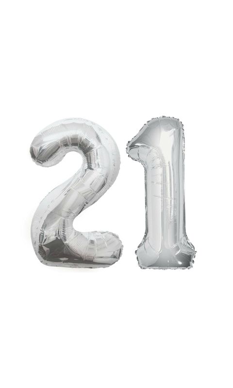 Balony Foliowe Cyfra "21", 100 cm, srebrny