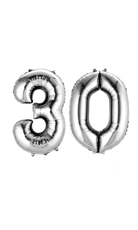 Balony Foliowe Cyfra "30", 100 cm, srebrny