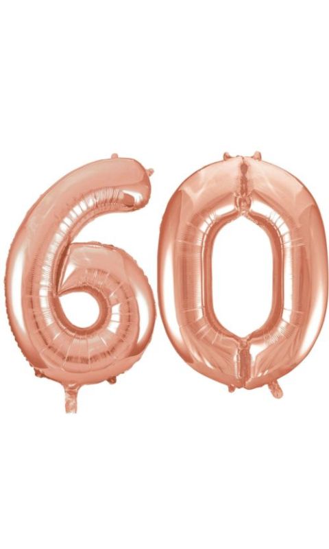 Balony Foliowe Cyfra "60", 100 cm, różowe złoto