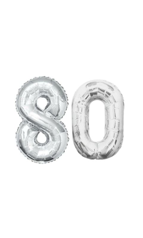 Balony Foliowe Cyfra "80", 100 cm, srebrny