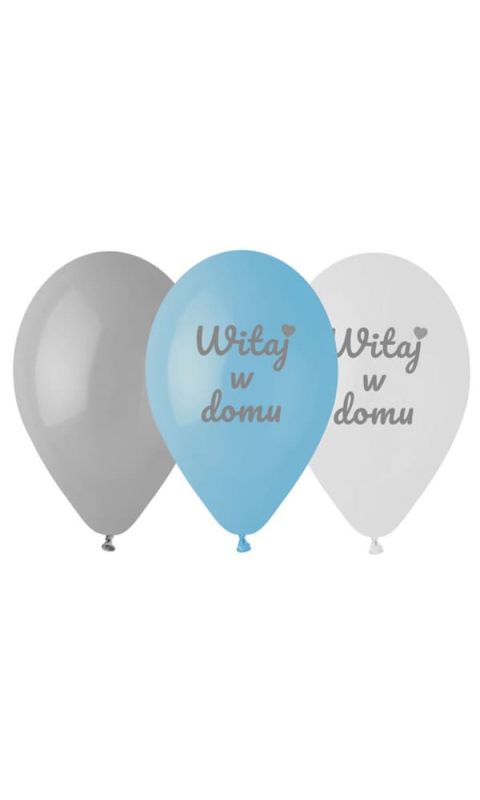 Balony lateksowe Witaj w Domu niebieskie szare białe, 30 cm 6 szt.