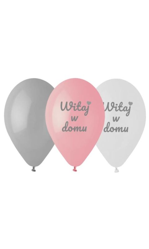 Balony lateksowe Witaj w Domu różowe szare białe, 30 cm 6 szt.