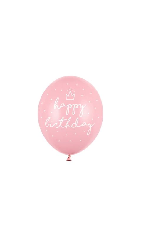 Balony lateksowe happy birthday różowe, 30 cm 3 szt.