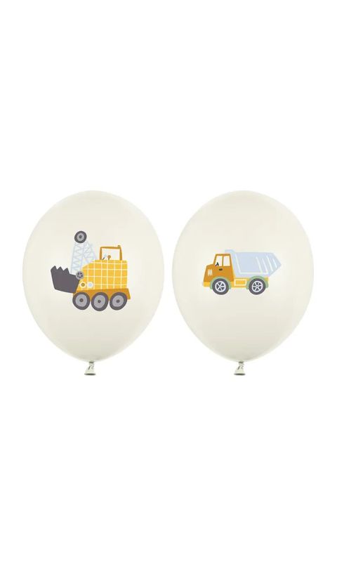 Balony lateksowe jasne kremowe pojazdy budowlane, 30 cm 3 szt.