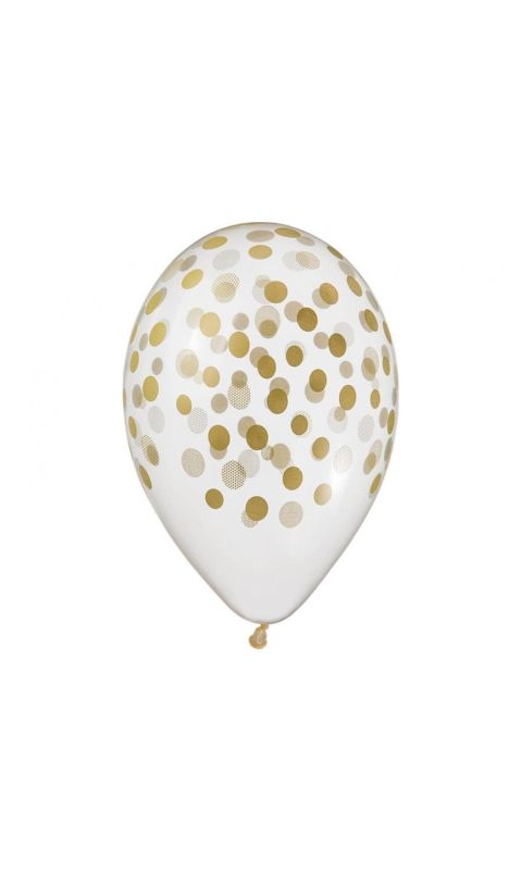Balony lateksowe nadruk złote konfetti, 33 cm 5 szt.