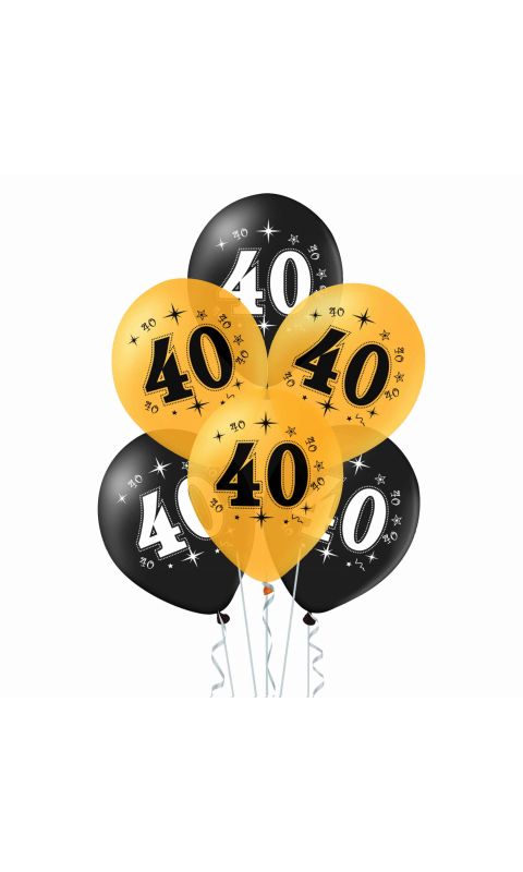 Balony na 40 urodziny czarne i złote, 30 cm 10 szt.