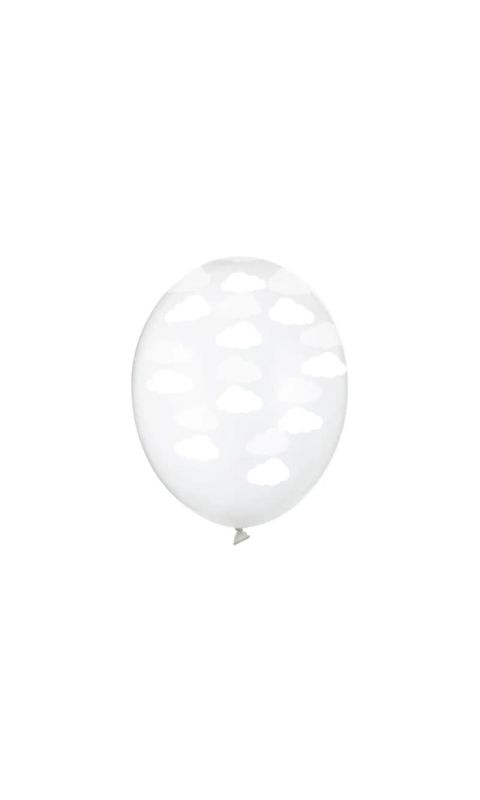 Balony przezroczyste w białe chmurki, 30 cm 3 szt.