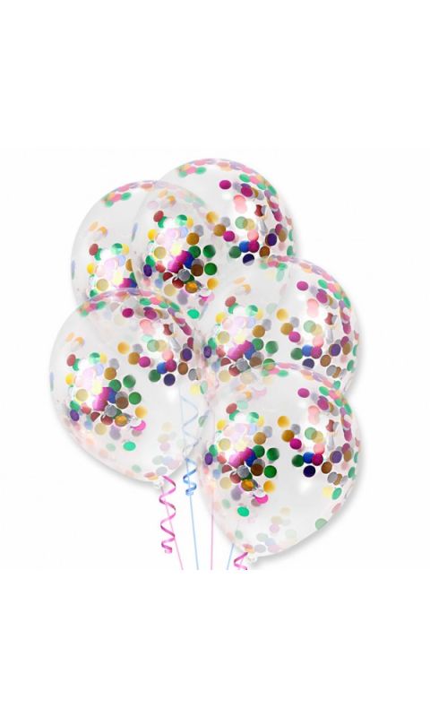 Balony przezroczyste z kolorowym konfetti, 5 szt.