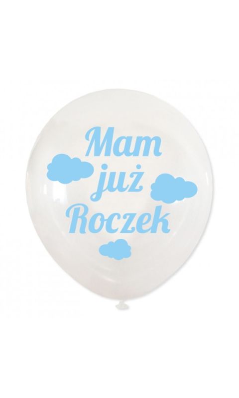 Balony transparentne na Roczek dla chłopca, niebieski, 5 szt.