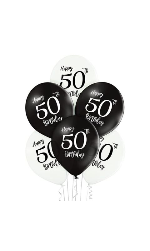 Balony urodzinowe 50 birthday urodziny białe/czarne 30 cm 3 szt.