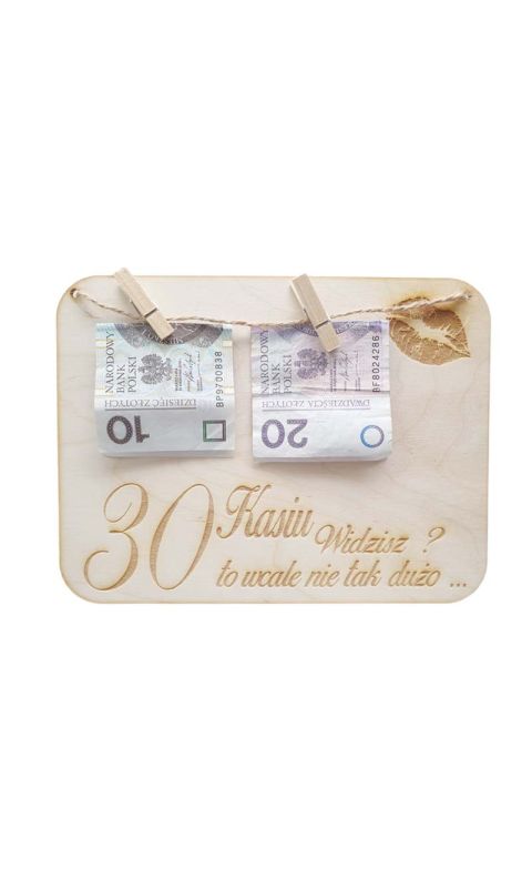 Drewniana kartka na prezent, pieniądze- 30 urodziny IMIĘ, grawer