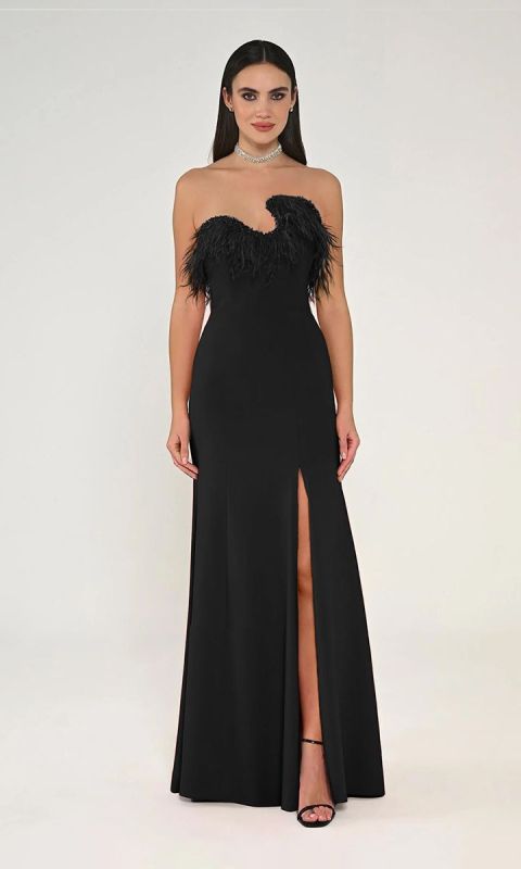 Elegancka suknia z asymetrycznym dekoltem - czarna _34